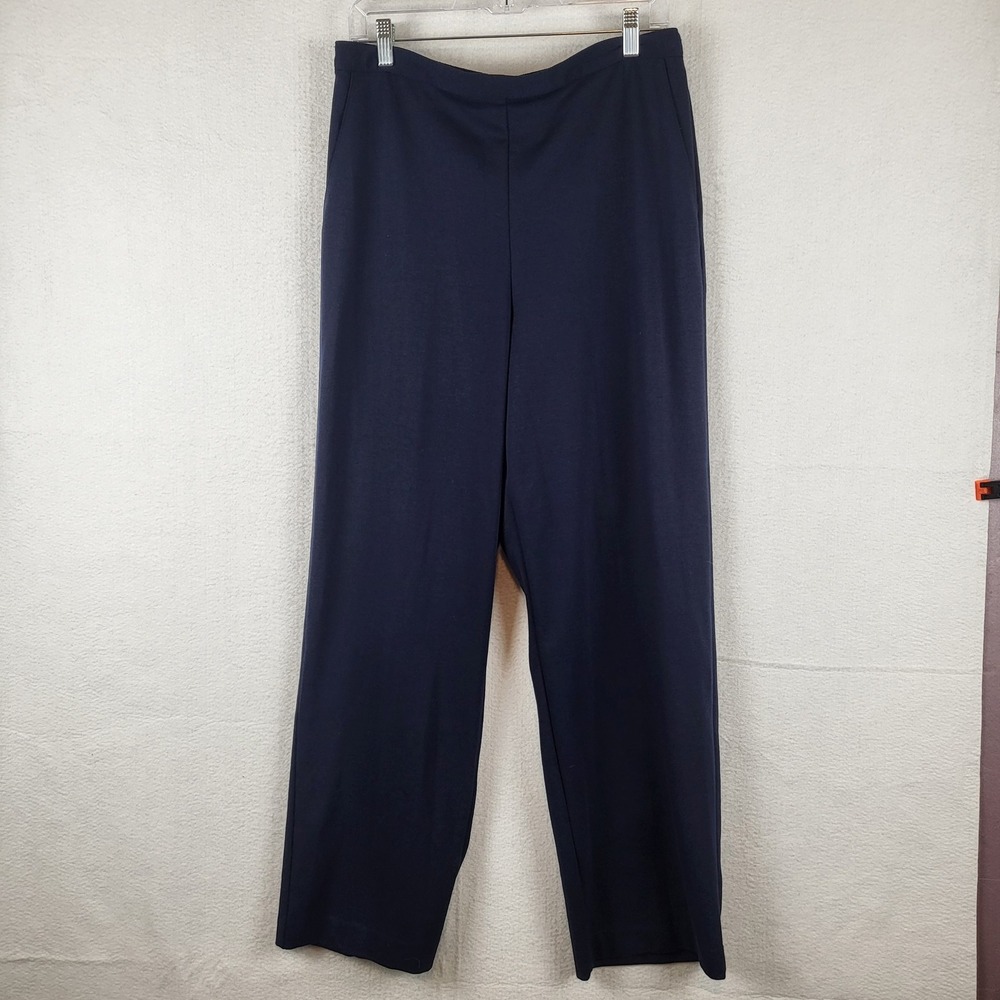 Alfred Dunner Navy Blue Straight Leg Pull On Pants Womens Size 12 Elastic Back
